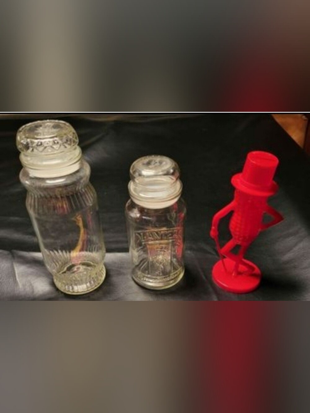 Mr Peanut Planters vintage glass jars, Mechanical Pencil, and bank